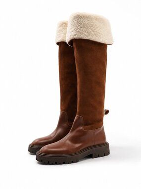 ZARA Over The Knee Boots with Fleece Trim